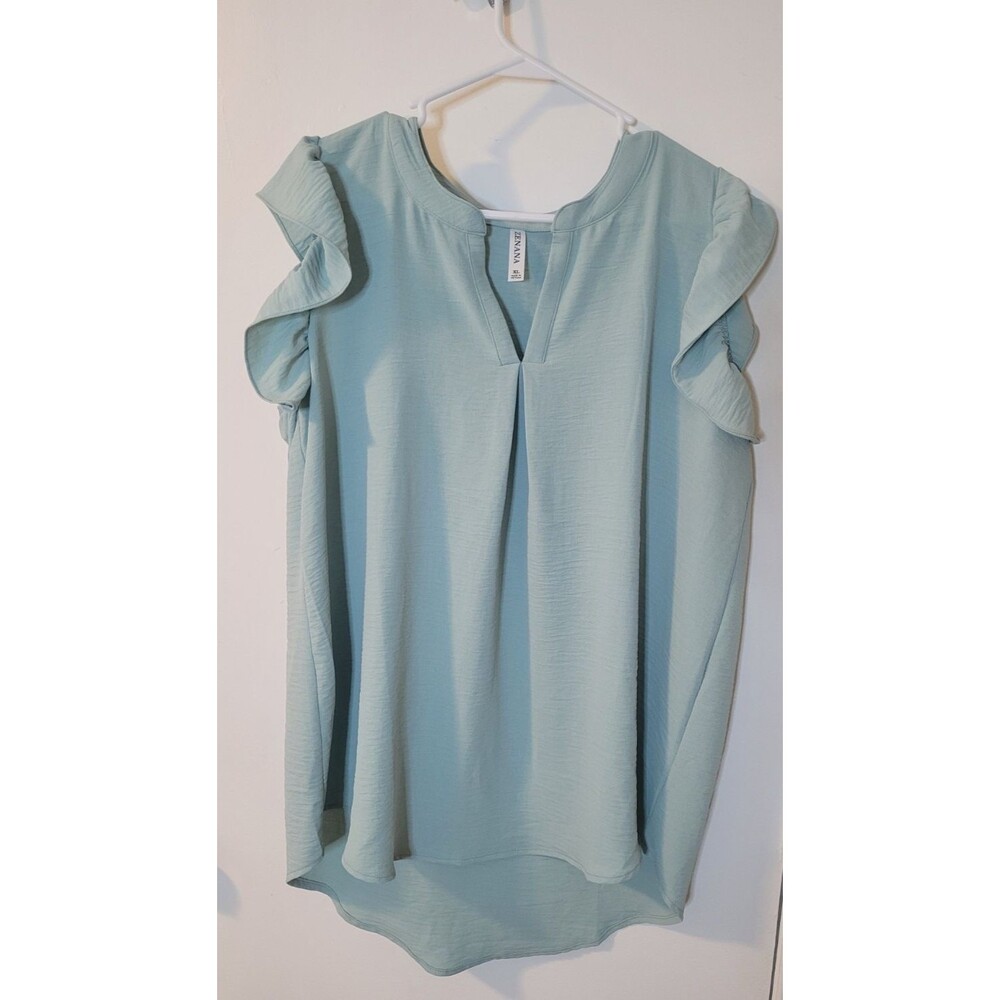 Women’s Zenana Ruffle Sleeve Blouse Blue/Green Size XL